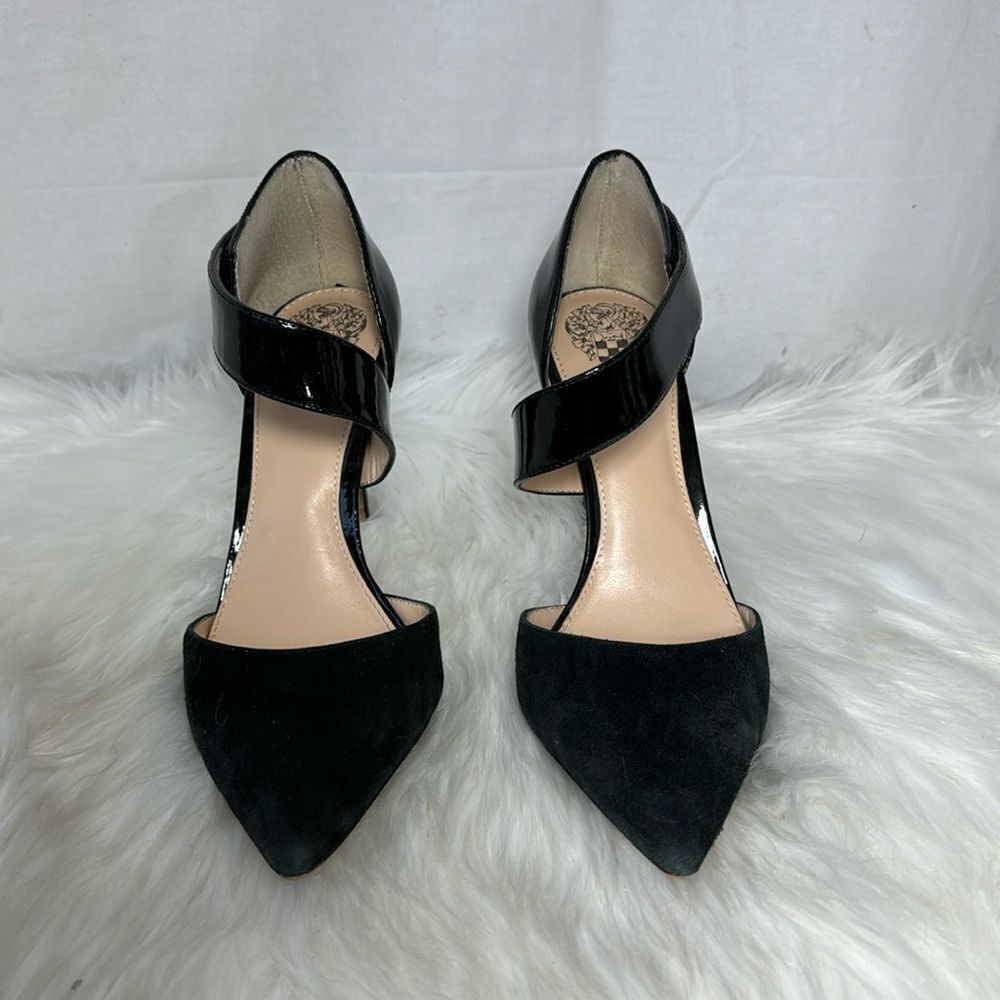 Vince Camuto Carlotte Black Asymmetrical Strap Heels Sz 8 - Picture 3 of 7